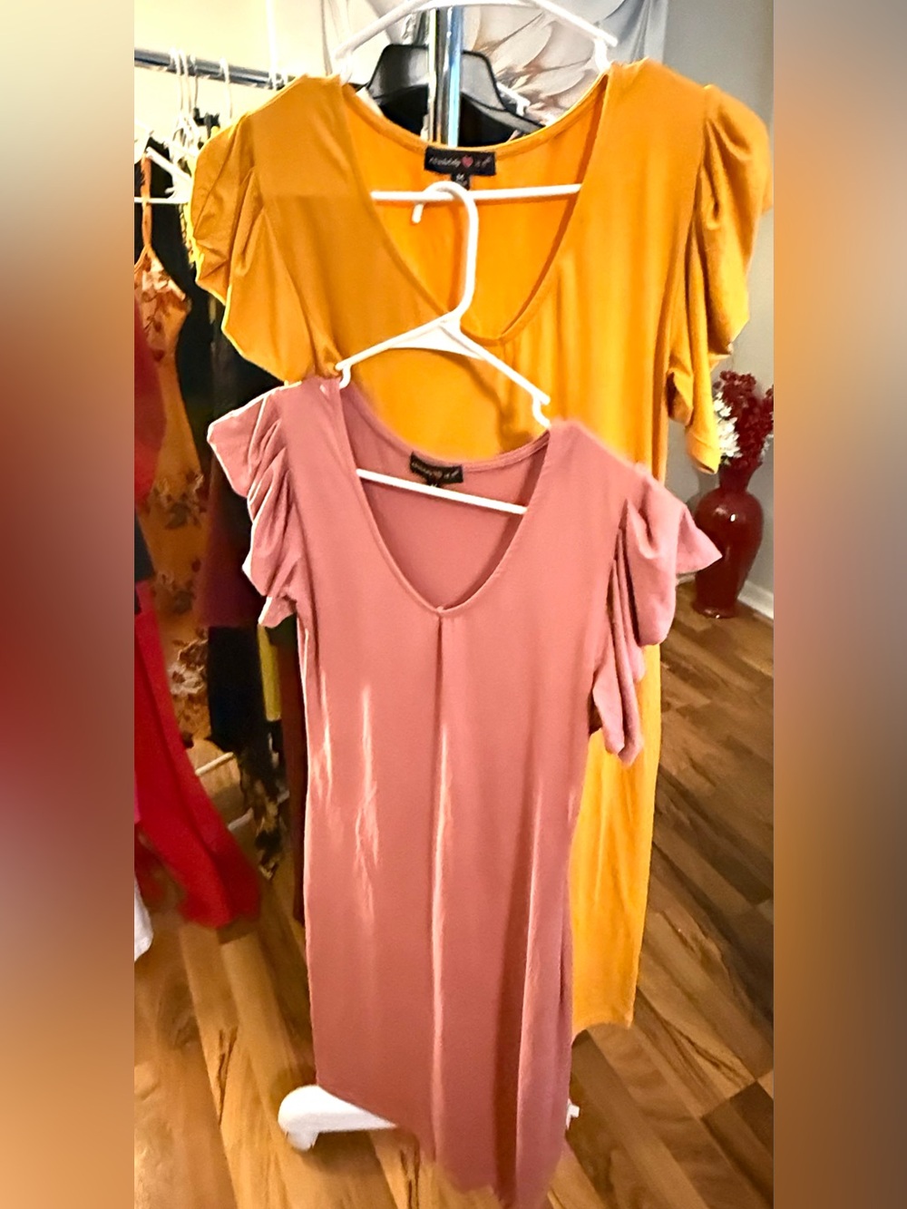 Trendyol Mauve Pink & Mustard Yellow Midi Dresses with Flutter Sleeves